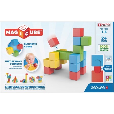 Geomag Magicubes Full Color Try Me, Recycled Plastic, 24 Pieces Per Set 068